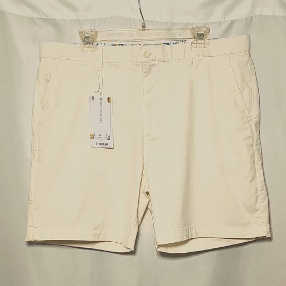 NWT Denim & Flower Ricky Singh Mens Power Stretch White Cotton Shorts 38 - Picture 1 of 5